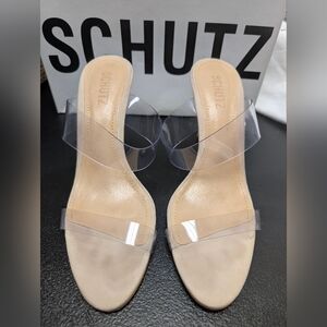 SCHUTZ Women's Clear Strap Heels - Beige